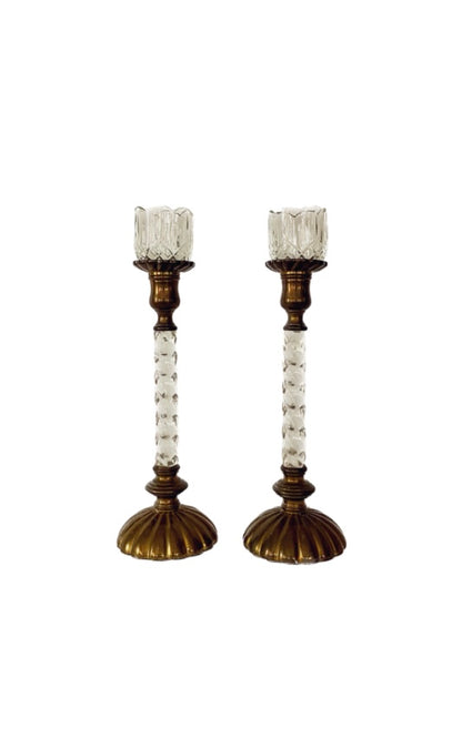 Hollywood Regency Brass and Lucite Candlestick Pair