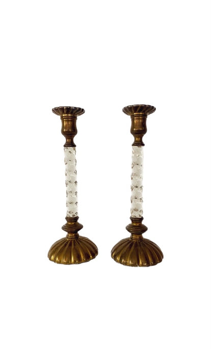 Hollywood Regency Brass and Lucite Candlestick Pair