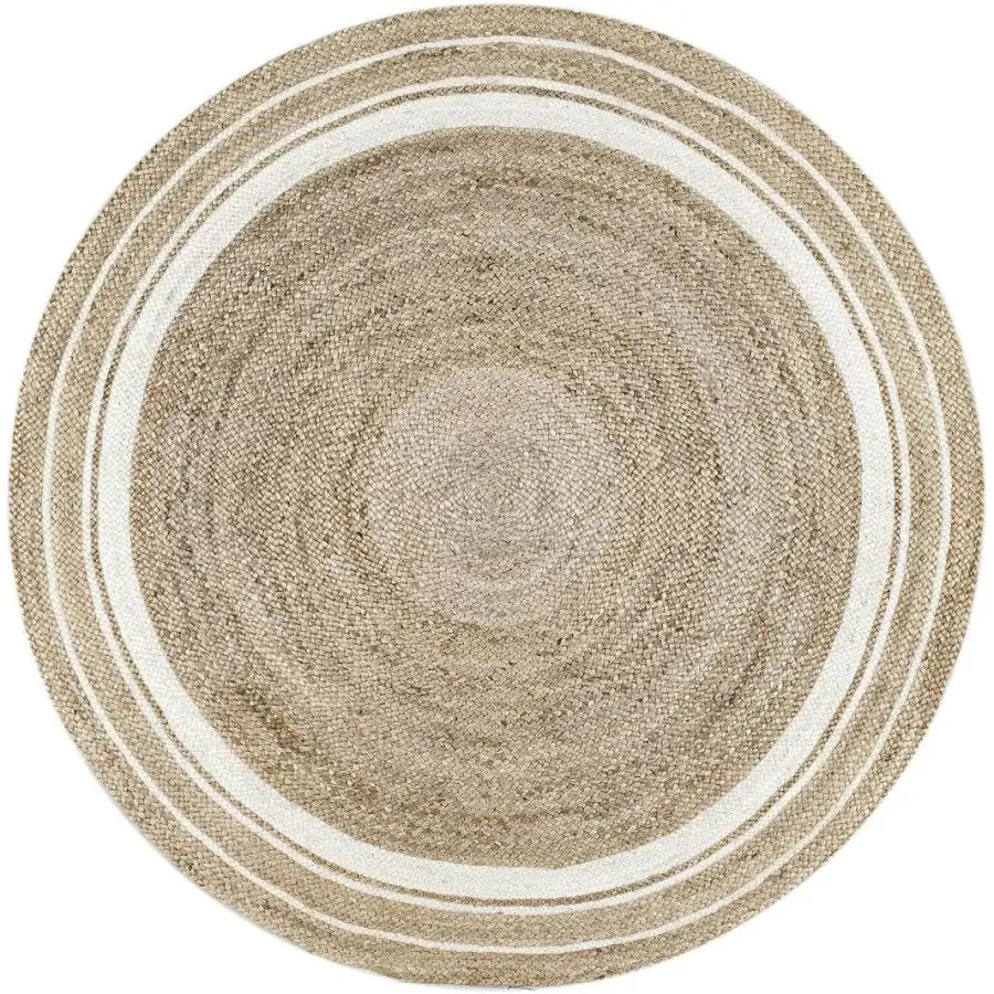 White Stripe Circle Jute Rug 4’