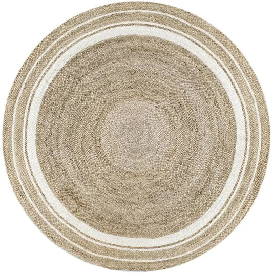 White Stripe Circle Jute Rug 4’