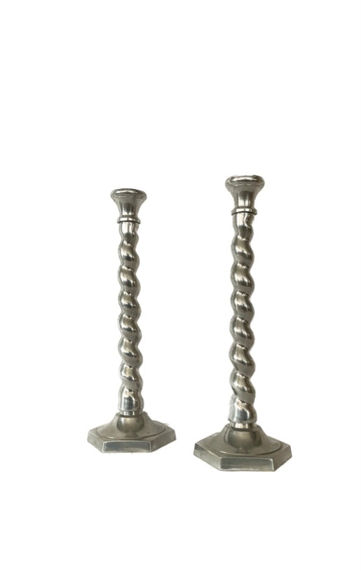 Tall Twisted Silver Candlestick Pair